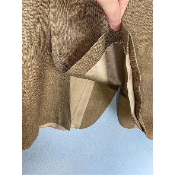 Lauren Ralph Lauren Tan Silk Wool Herringbone Mens Sports Coat Jacket Blazer 44L - Picture 11 of 14